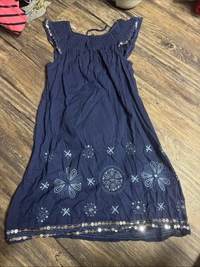 Old Navy Navy Blue Embroidered Sundress with Sequin Trim